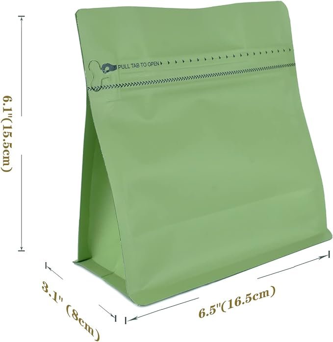 2 50-Pack of 8 oz Valve-Fitted Stand Up Pouches in Green Coffee Hue