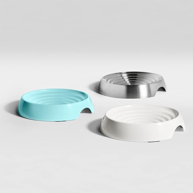 3 CatGuru Cat Bowls, Whisker Stress Free Cat Food Bowl, Reliefs Whisker Fatigue, Wide Cat Bowl, Non Slip Cat Food Bowls, Shallow Cat Dish, Cat Feeding & Watering Supplies (Stainless Steel)