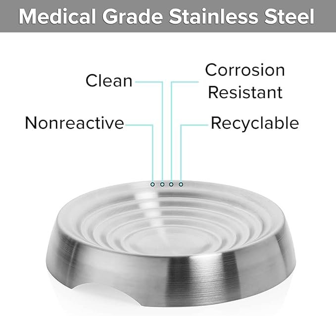 1 CatGuru Cat Bowls, Whisker Stress Free Cat Food Bowl, Reliefs Whisker Fatigue, Wide Cat Bowl, Non Slip Cat Food Bowls, Shallow Cat Dish, Cat Feeding & Watering Supplies (Stainless Steel)