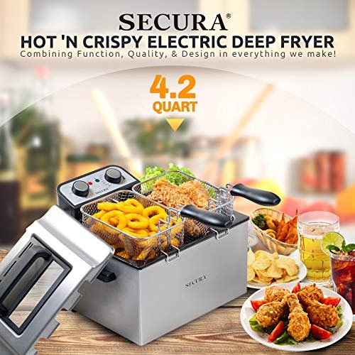 2 Secura Electric Deep Fryer 1800W-Watt Large 4.0L/4.2Qt Professional Grade Stainless Steel with Triple Basket and Timer