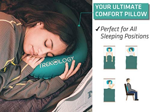2 TREKOLOGY Ultralight Inflatable Camping Travel Pillow - ALUFT 2.0 Compressible, Compact, Comfortable, Ergonomic Inflating Pillows for Neck & Lumbar Support While Camp, Hiking, Backpacking