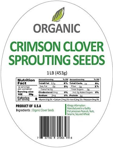 2 McCabe Organic Crimson Clover Sprouting Seeds - Crimson Clover Sprouting Seeds for Microgreens | Rich with Fiber & Minerals | USDA and CCOF Certified | Product of USA | 1Lbs