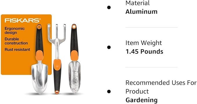 4 Fiskars 3-in-1 Garden Tool Set - Trowel, Transplanter, Cultivator for Gardening - Lawn and Garden - Black/Orange