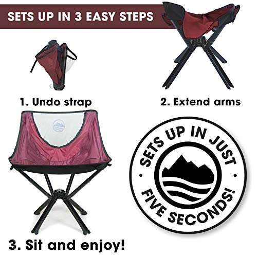 3 Cliq Camping Chair - Most Funded Portable Chair in Crowdfunding History. Bottle Sized Compact Outdoor Chair Sets up in 5 Seconds Supports 300lbs Aircraft Grade Aluminum