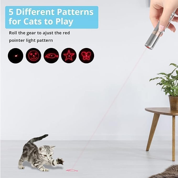 3 Cat Laser Toy, 2 Pieces USB Rechargeable Laser Pointer, Long Range 5 Modes Laser, Interactive Kitten Toy for Indoor Cat and Dog