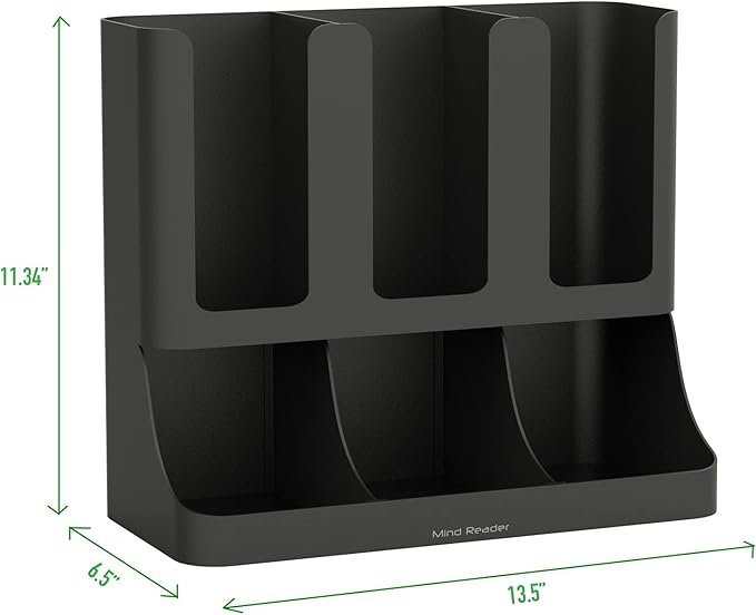 2 Coffee Organizer: Black Upright Storage Solution with 6 Compartments