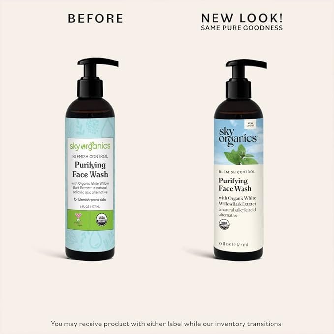 5 Sky Organics Blemish Control Purifying Face Wash for Face USDA Certified Organic to Cleanse, Purify & Hydrate, 6 fl. Oz