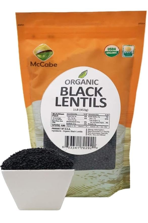 2 McCabe Organic Black Lentils - Black Lentils Organic | Rich with Fiber & Minerals | USDA and CCOF Certified | Product of USA | 1Lbs (Pack of 2)