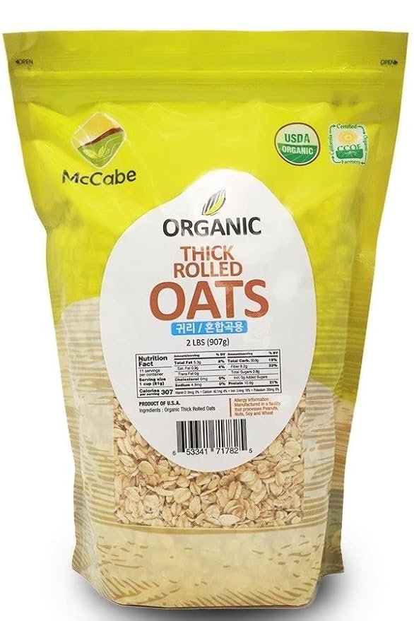 3 McCabe Organic Thick Rolled Oats - Extra Thick Rolled Oats | Rich with Fiber & Minerals | USDA and CCOF Certified | Product of USA | 2Lbs | Pack of 3.