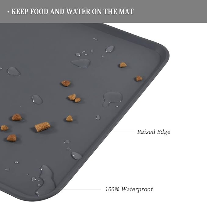2 Reopet Silicone Pet Feeding Mat, Waterproof Dog Cat Food Mat with Raised Edges, Dog Cat Water Bowl Placemats, Dog Cat Feeding Mats for Food and Water Prevent Spill, Multiple Colors & Sizes for Pets