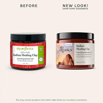 2 Sky Organics Indian Healing Clay with Detoxifying Bentonite Clay for Face, 100% Pure to Detoxify, Purify & Cleanse, 16 Oz.