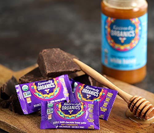 3 Heavenly Organics Double Dark Chocolate Honey Patties, 3 Bags- 12 single /bag -4.66oz (132g) Made with 100% Organic Cocoa and 100% Organic Raw White Honey; Non-GMO, Fair Trade, Kosher, Dairy & Gluten Free, No Sugar Added, Sweeten with Honey , Chemical , antibiotic and glyphosate free
