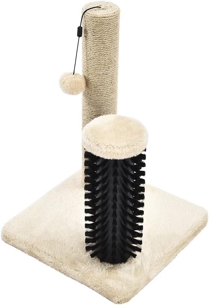 1 Amazon Basics Cat Scratching Post with Brush, 12.2 x 12.2 x 16.54 inch for Kitten, Beige