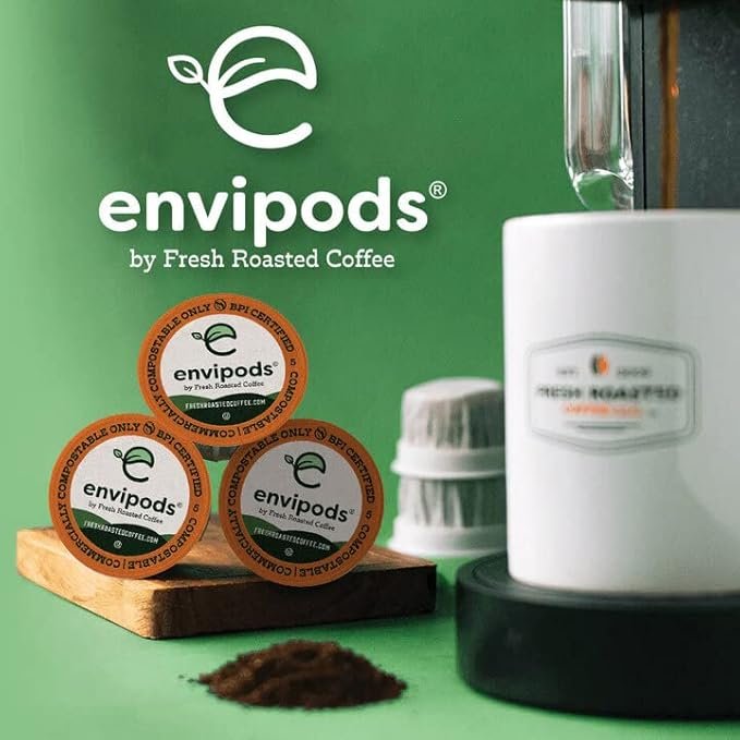 1 Fresh Roasted Coffee, Pumpkin Spice Compostable Envipods, Medium Roast, Kosher, 12 Count, for Keurig K Cup Brewers | Not for use in Ninja or Hamilton Beach Brewers