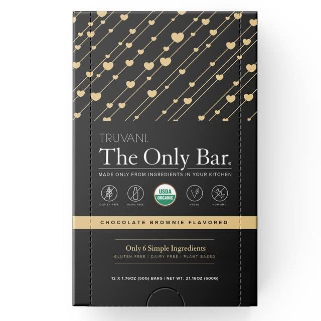 1 Truvani Plant Based Snack Bars | 7g Protein | 12 Pack Chocolate Brownie | Organic | Vegan | The Only Bar | Dairy, Soy, and Gluten Free | Keto | Individually Wrapped