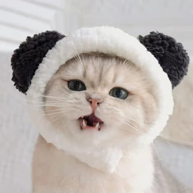 3 JOICEE Cute Cat Costume Warm Bear Hat for Cat Adjustable Soft Small Pet Headwear Bear Hat for Cat Puppy Dog (Black&White)
