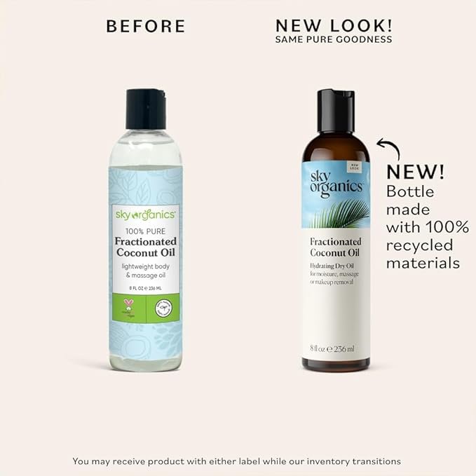 6 Sky Organics Fractionated Coconut Oil for Body & Face, 100% Pure to Condition, Soften & Smooth, 8 fl. Oz