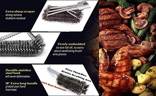 2 BEST BBQ Grill Brush Stainless Steel 18" Barbecue Cleaning Brush w/Wire Bristles & Soft Comfortable Handle - Perfect Cleaner & Scraper for Grill Cooking Grates