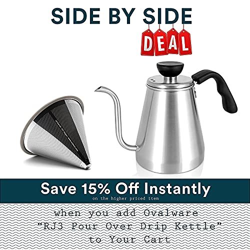 5 Stainless Steel Pour Over Filter – Reusable and Durable Coffee Cone Dripper for Ovalware