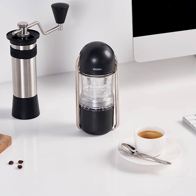 5 The LEVERPRESSO HUGH is now known as the Hugh Lever Portable Espresso Machine. It boasts a 9 Bar Pressure, the ability to make Double Espresso Shots, a Ridgeless Portafilter Basket, and Manual Operation. Designed specifically for Outdoor Activities, this version is offered in Black.