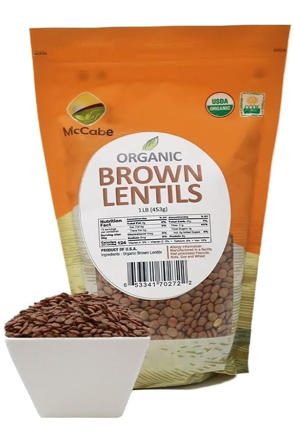 2 McCabe Organic Brown Lentils - Bulk Lentils Rich in Fiber & Minerals | USDA and CCOF Certified | Product of USA | 1Lbs (Pack of 2)
