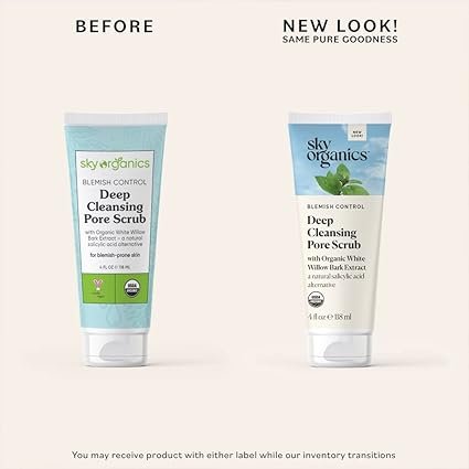 1 Sky Organics Blemish Control Deep Cleansing Pore Scrub for Face USDA Certified Organic to Cleanse, Purify & Refresh, 4 fl. Oz