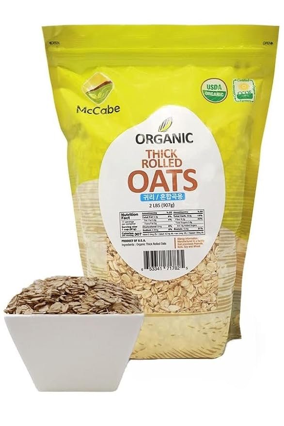 1 McCabe Organic Thick Rolled Oats - Extra Thick Rolled Oats | Rich with Fiber & Minerals | USDA and CCOF Certified | Product of USA | 2Lbs | Pack of 2