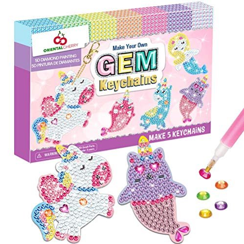 2 ORIENTAL CHERRY Arts and Crafts for Kids Ages 8-12 - Make Your Own GEM Keychains - 5D Diamond Painting by Numbers Art Kits for Girls Kids Toddler Ages 3-5 4-6 6-8