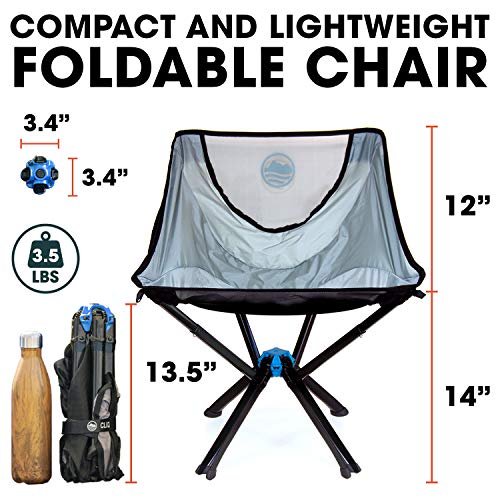 7 Cliq Camping Chair - Most Funded Portable Chair in Crowdfunding History. Bottle Sized Compact Outdoor Chair Sets up in 5 Seconds Supports 300lbs Aircraft Grade Aluminum