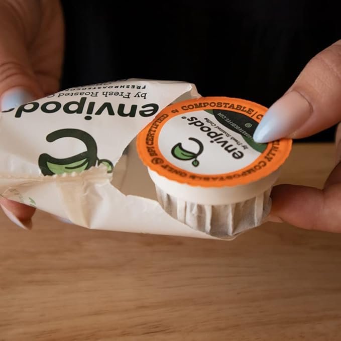 4 Fresh Roasted Coffee, Organic Donut Shop Compostable Envipods, Medium Roast, Kosher | 36 Count Individually Wrapped for Keurig K Cup Brewers | Not for use in Ninja or Hamilton Beach Brewers
