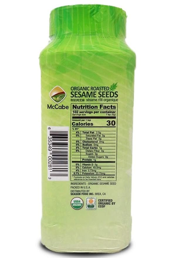 1 McCabe Organic Roasted Sesame - Sesame Seeds Roasted | Rich with Fiber & Minerals | USDA and CCOF Certified | Packed in USA | 18oz