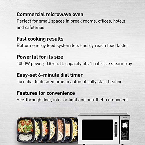1 Panasonic NE-1025F Compact Light-Duty Countertop Commercial Microwave Oven with 6-Minute Electronic Dial Control Timer, Bottom Energy Feed, 1000W, 0.8 Cu. Ft. Capacity Silver