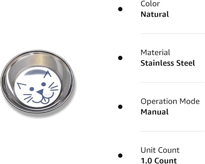 1 Van Ness Pets Whisker-Friendly Stainless Steel Cat Bowl, Wide Saucer Style Dish, 8 OZ, Natural