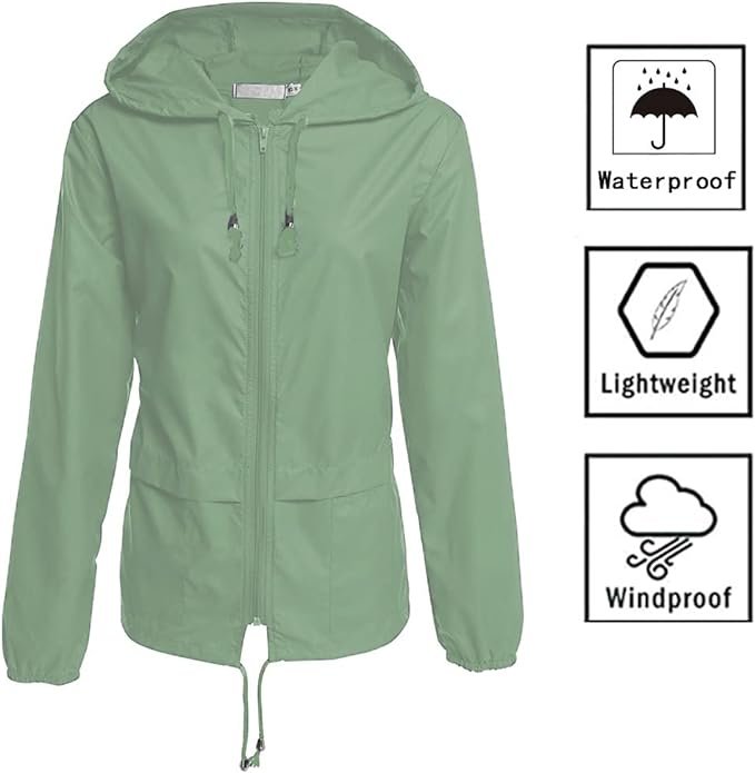 1 Hount Women's Lightweight Hooded Raincoat Waterproof Packable Active Outdoor Rain Jacket (S-3XL)