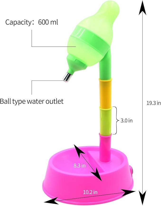 2 DELIFUR Pet Standing Water Dispenser Adjustable Cat Dog Drinking Water Dispenser Bowl with Detachable Pole Automatically Feeding Water (Red)