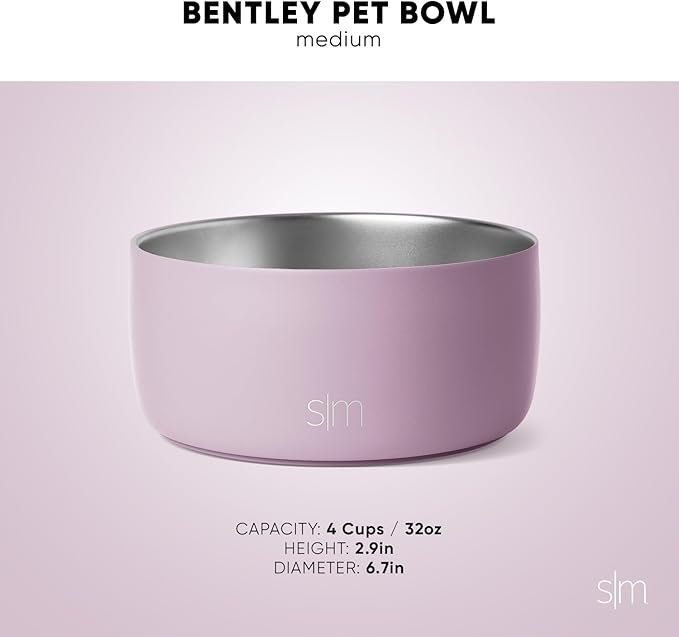 2 Simple Modern Stainless Steel Pet Water Bowl for Dogs & Cats | Insulated Stainless Steel Food Bowls for Dog Cat | No Tip No Slip BPA Free | Bentley Collection | Medium (4 Cups) | Sea Glass Sage