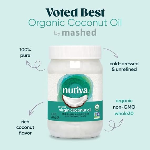 1 Nutiva Organic Coconut Oil 54 fl oz, Cold-Pressed, Fresh Flavor for Cooking Oil, Natural Hair Oil, Skin Oil, Massage Oil and, Non-GMO, USDA Organic, Unrefined Extra Virgin Coconut Oil (Aceite de Coco)