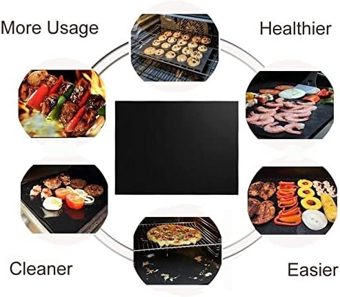 2 RENOOK 600° Grill Mat, Durable Non-Stick Mats for BBQ, Simple Cleaning & Long-lasting, Compatible with Gas, Charcoal, and Electric Grills, Premium Outdoor Cooking Accessories, Perfect for Barbecuing and Baking, Includes 2 Mats (20 x 17-Inch)