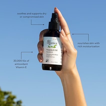 3 Sky Organics Vitamin E Oil Blend for Face 36,000 IUs to Moisturize, Restore & Smooth, 4 fl. Oz