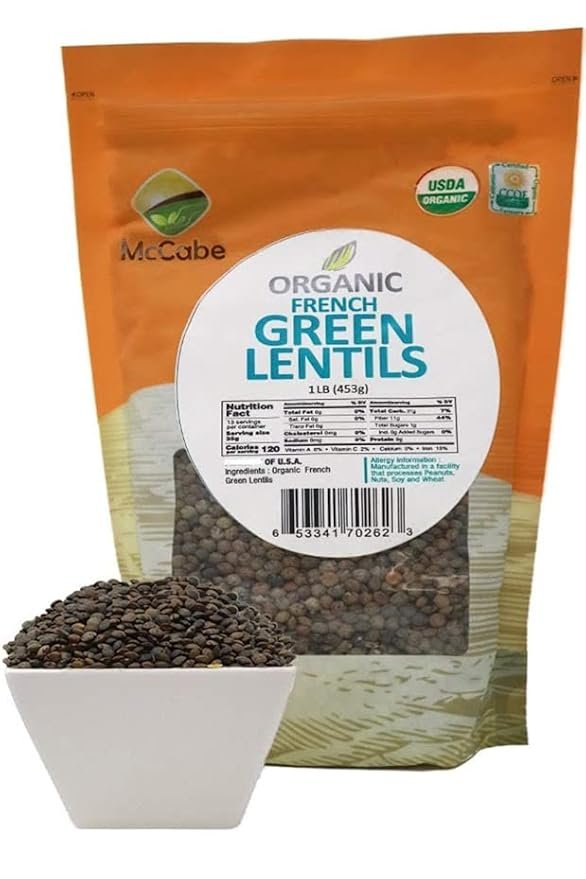 2 McCabe Organic French Green Lentils - Green Lentils Organic | Rich with Fiber & Minerals | USDA and CCOF Certified | Packed in USA | 1Lbs (Pack of 3)