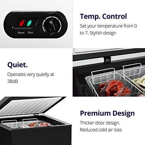 4 Northair 3.5 Cu Ft Chest Freezer - 2 Removable Baskets - Quiet Compact Freezer - 7 Temperature Settings - Black