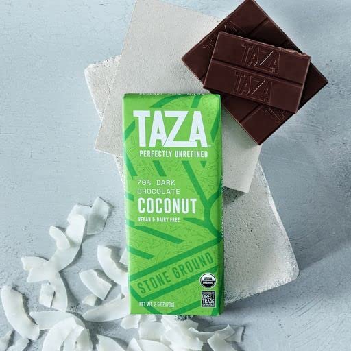 2 Taza Chocolate Organic Amaze Bar 70% Stone Ground, Coconut, 2.5 Ounce (10 Count), Vegan