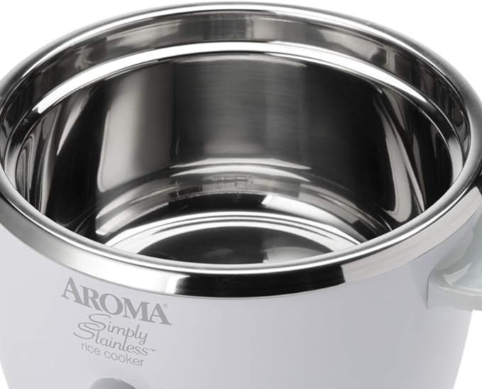 7 Aroma Housewares Select Stainless Rice Cooker & Warmer with Uncoated Inner Pot, 6-Cup(cooked) / 1.4Qt, ARC-753SG, White