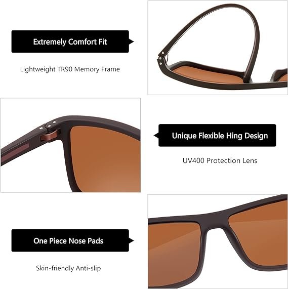 1 ZENOTTIC Polarized Sunglasses for Men Lightweight TR90 Frame UV400 Protection Square Sun Glasses