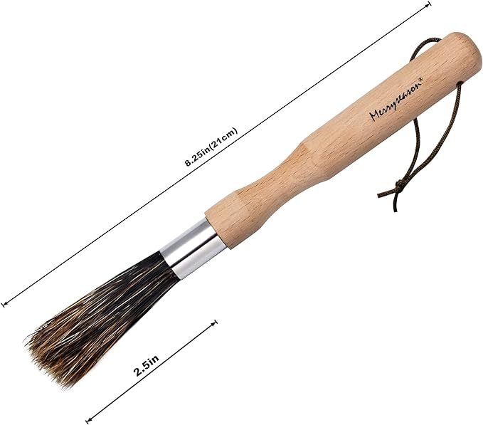 5 Coffee Grinder Cleaning Brush - Barista's Choice - Espresso Machine Cleaner Tool for Home Kitchen - Premium Quality Beechwood Handle, Natural Boar Bristles, Convenient Leather Hanging Loop, Length: 8