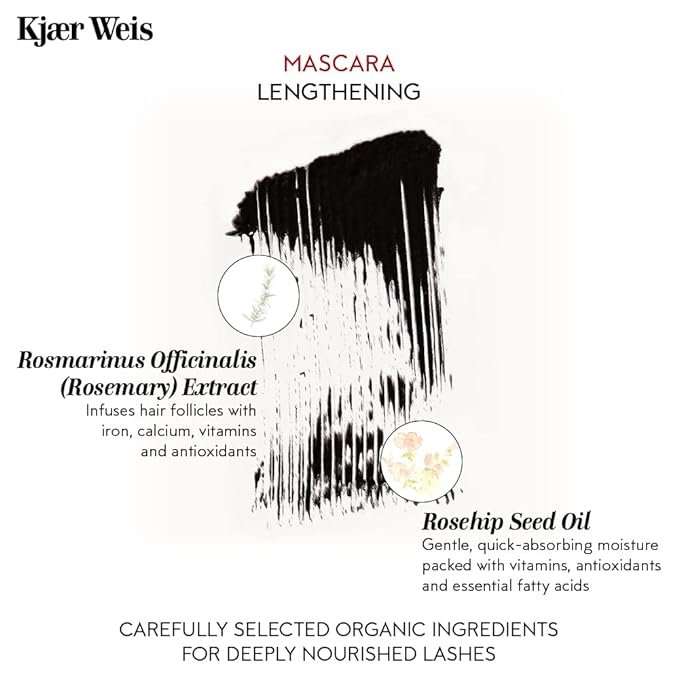 2 Kjaer Weis Lengthening Mascara Black, Long Lash Mascara with Organic Ingredients for Long Lasting Wear. Nourishing Mascara Black Volume and Length, Hypoallergenic Makeup Mascara for Sensitive Eyes