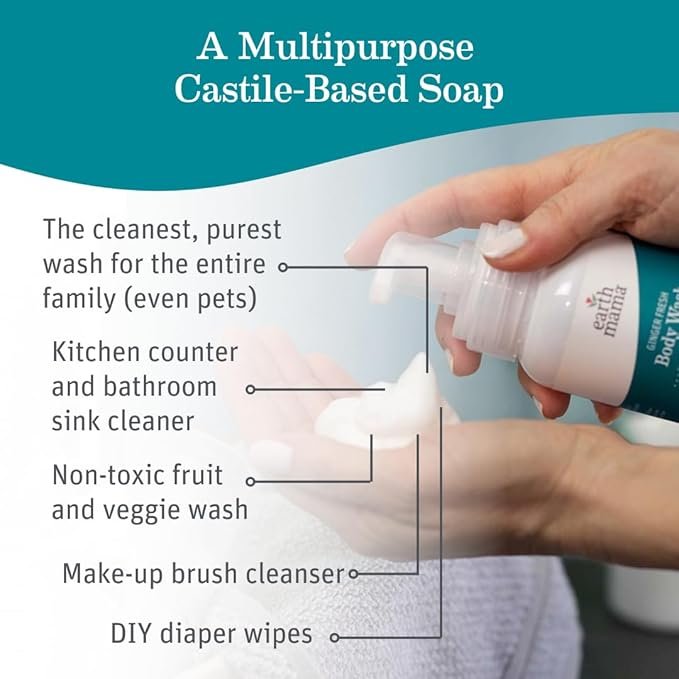 1 Earth Mama Ginger Fresh Foaming Hand Soap and All Purpose Body Wash for Sensitive Skin, Liquid Castile Soap with Organic Coconut Oil, Shea Butter, Calendula, & Aloe, 5.3 fl oz