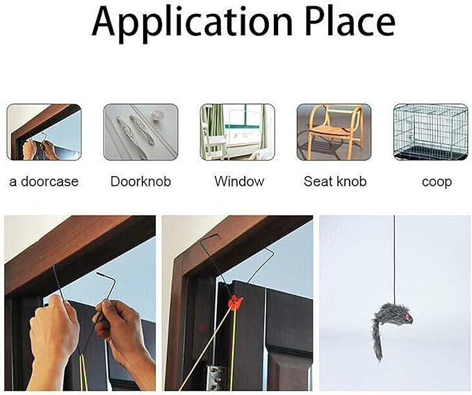 3 YUGYUJ Cat Toy Rope Mouse Play Supplies, Hanging Retractable Cat Catching Mouse Toy, Funny Door Hanging Bouncing Mouse Retractable Plush Mice Cat Interactive Toy (Black)