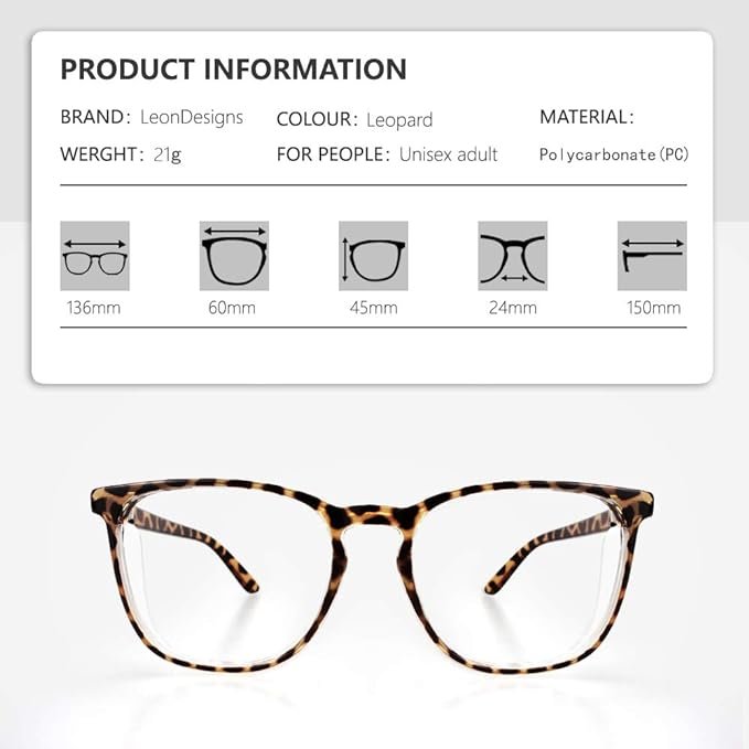 1 LeonTech Safety Eyewear UV Blocking Anti-Dust Blue Light Blocking Glasses with Anti-Fog Coating for Men and Women
