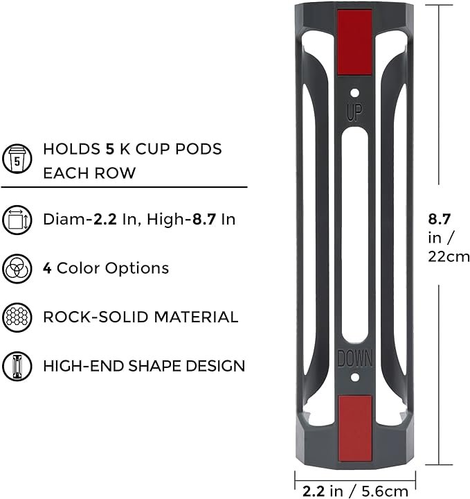 2 Grey K Cup Storage Organizer - Wall Mount K Cup Holder for Keurig - Compact K Cup Pod Holder - Organizes 15 K Cups - 3 Row Design